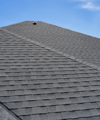 Roof of the house made of soft tiles aerial view.
